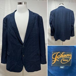 Johnny Bigg Navy Blue Windowpane Plaid 2-Button 54R Blazer Jacket Sport Coat